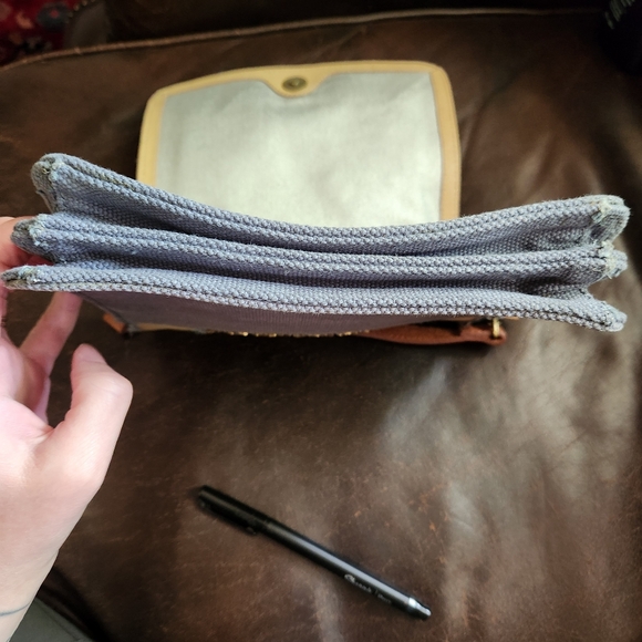 Miss Albright Anthropologie bag denim blue brown leather beading shoulder strap - Picture 5 of 9